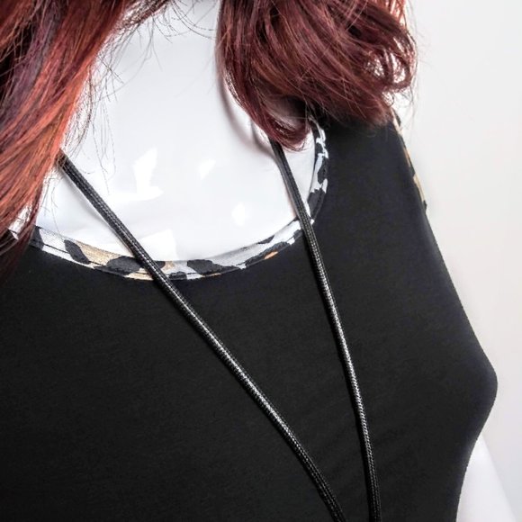 BK Animal Print Trim Cold Shoulder Tee - Picture 5 of 7